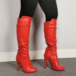 high knee boots red