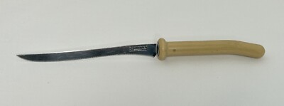 Suncraft Stainless Steel Serrated Kitchen Knife 4.75'' Blade Vintage Japan Beige
