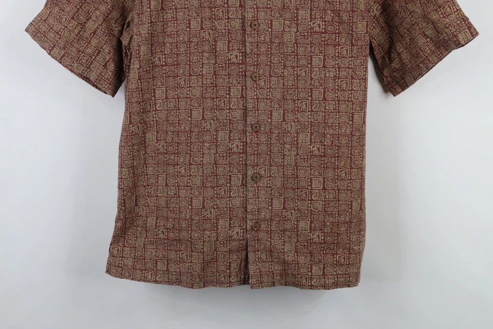 Vintage 90s LL Bean Mens Medium Faded Abstract Looped Collar Button Shirt Red - Image 3 of 4