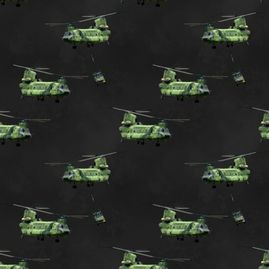 Fat Quarter Battle Zone Flying Chinook Helicopters Cotton Quilting Fabric