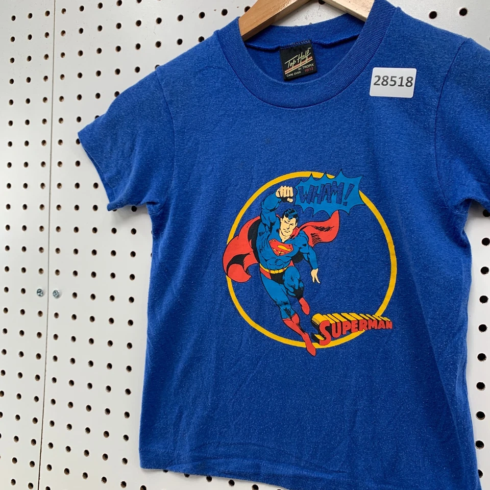 Camisa Superman Vintage Años 80 Azul Puntada Única Top Medio Juvenil Niños 10/12 12.5X17 Foto 3 de 4