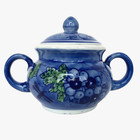 VTG April Cornell Blueberry Dragonfly Sugar Bowl with Lid and Side Handles 4 in