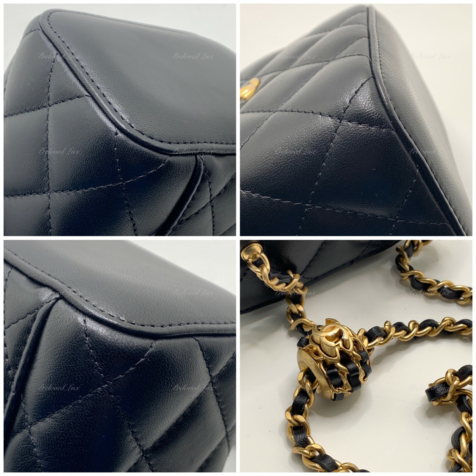 Authentic CHANEL Black Lambskin Pearl Crush Mini Vanity Case Bag Gold Hardware image 5