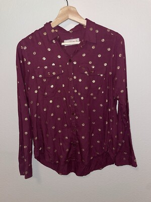 ABERCROMBIE & FITCH Cabernet Burgundy Red Metallic Polka Dots Blouse Sz XS NWOT