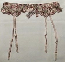 NEW Victoria's Secret Lace/Mesh Floral Garter Belt Pink M/L