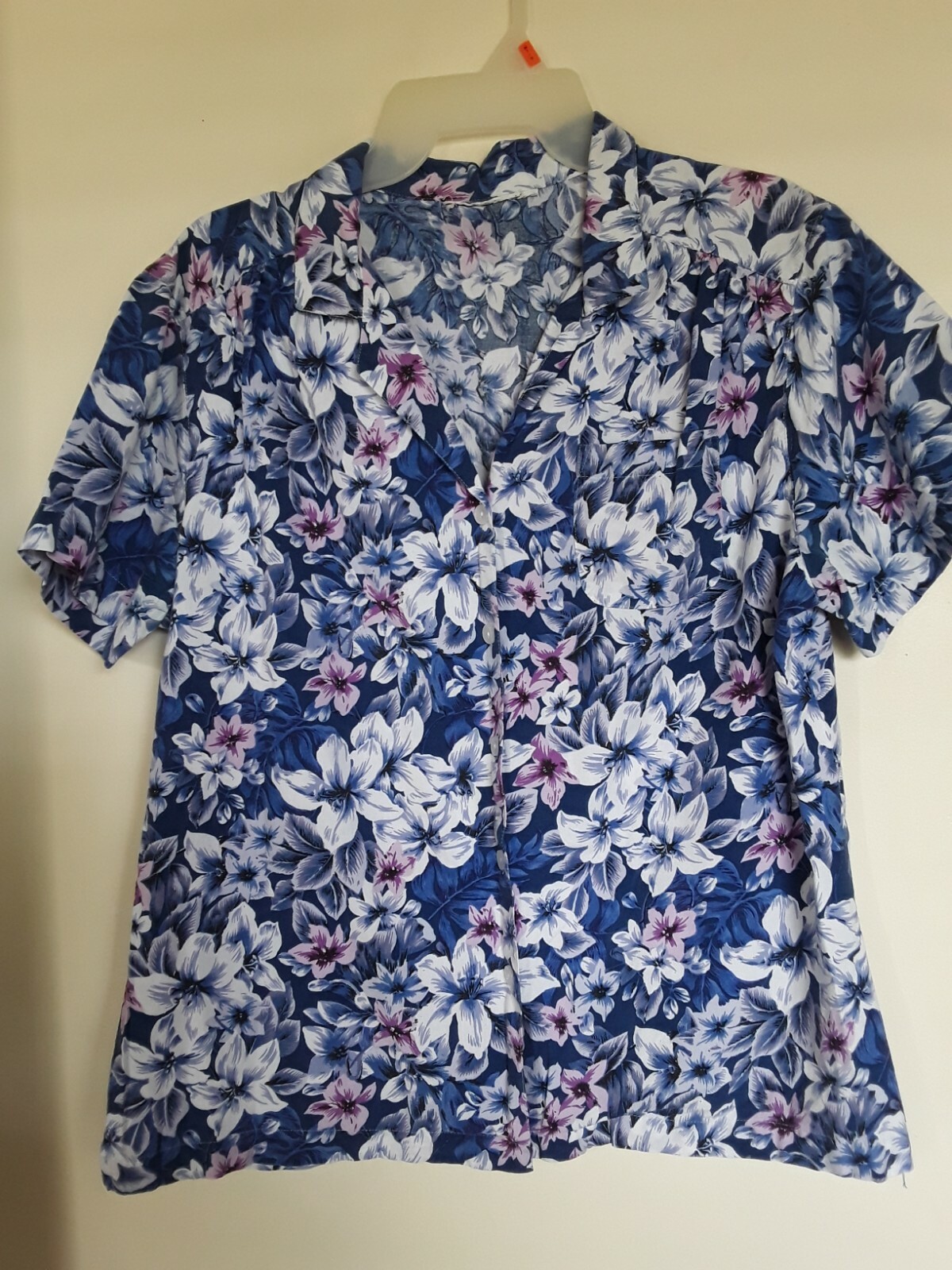 VTG Floral Short Sleeve V Neck Button Blouse Top Casual Summer Sz 14P
