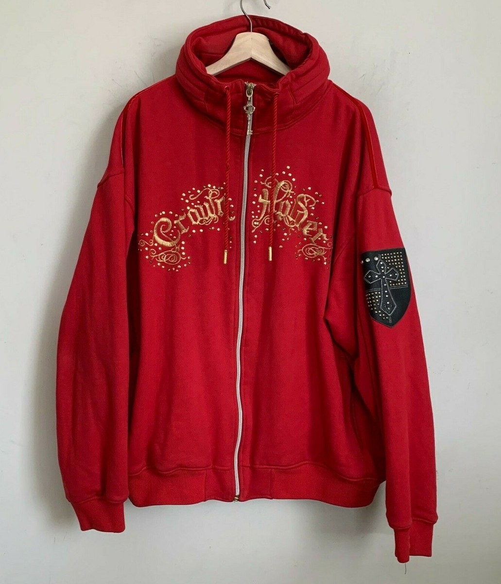 Crown Holder Red Hoodie Jacket Gold Embroidered Lettering Black