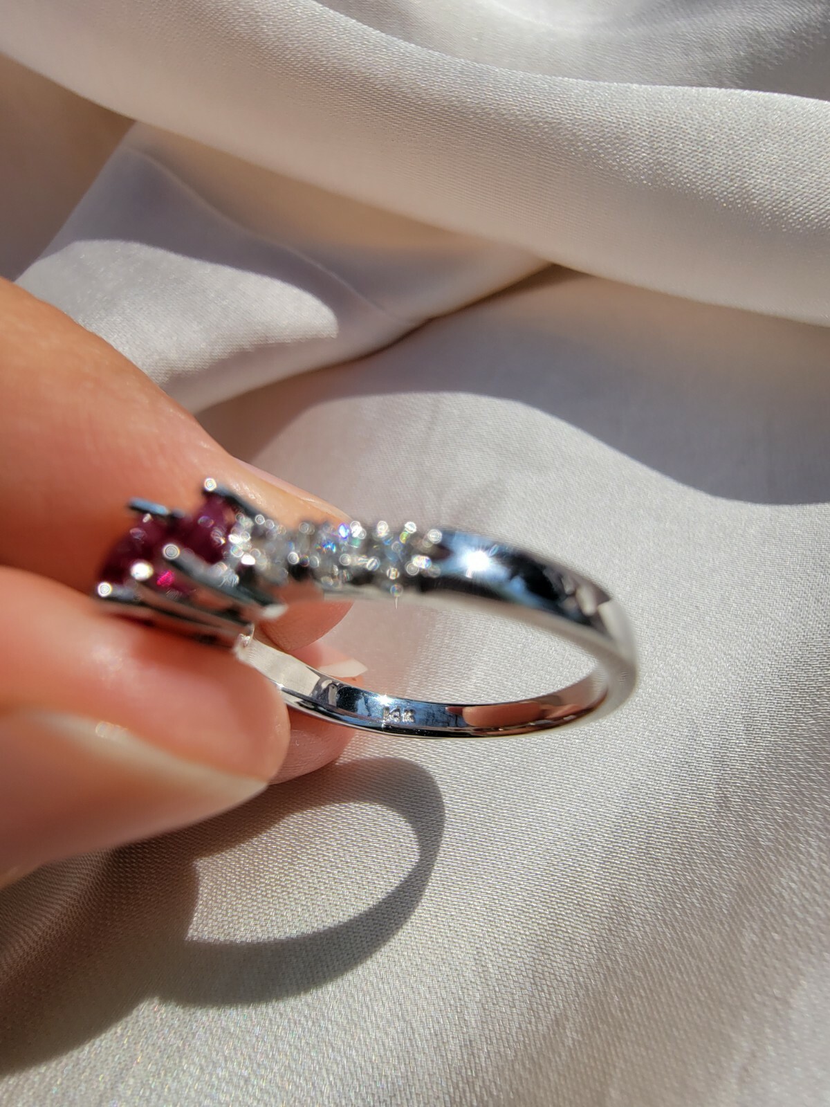 Ruby & Diamond 14k Solid White Gold Ring - image 2