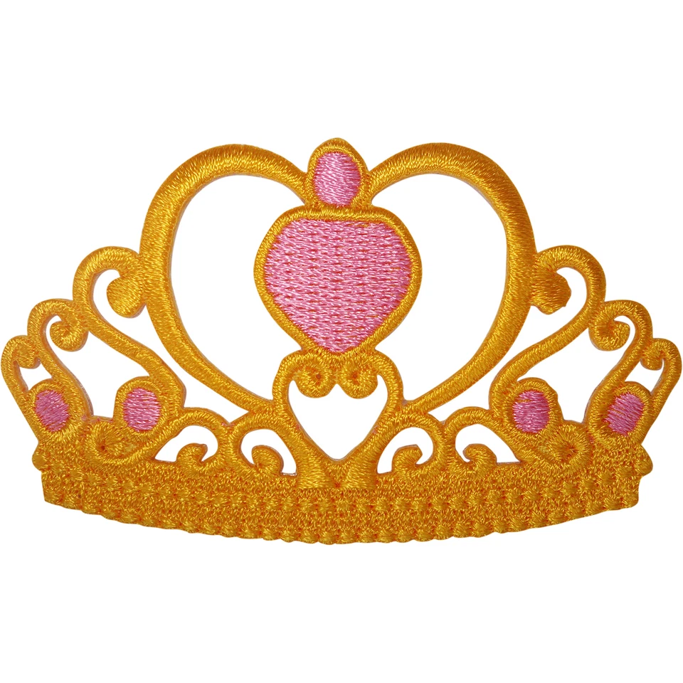 Princess Queen Gold Crown Tiara Patch Iron On Sew On Embroidered Badge Applique
