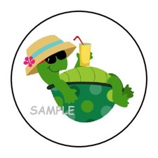 30 CUTE SUNBATHING TURTLE ENVELOPE SEALS LABELS STICKERS 1.5" ROUND GIFTS FAVORS