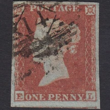 T3_25 GB QV 1841 1d RED-BROWN PLATE 143 SG8-B1(1) EL FU 4 MARGINS LONDON IS 14