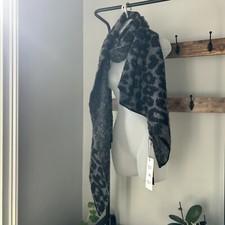 Modena women  s multi wears Leopard Print blanket Scarf in Gray and Black NEW