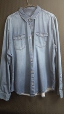 VTG Calvin Klein Shirt Mens Large XL Blue Denim Button Slim Fit 90s Streetwear