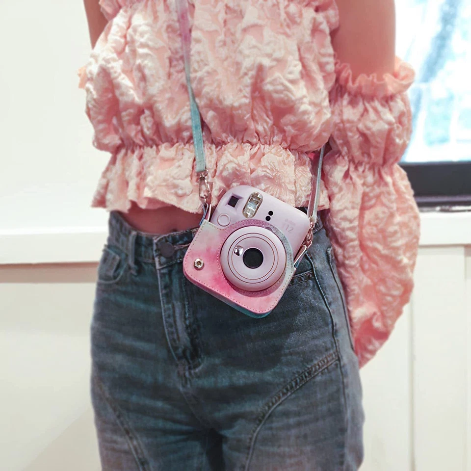 For Fujifilm Instax Mini 12 Camera Case PU Leather Bag Cover with Shoulder Strap - Image 4 of 4