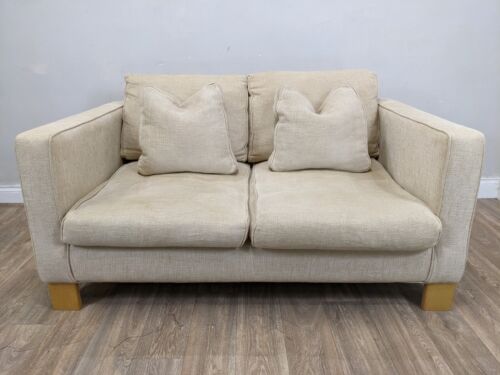 SOFA 2 Seater Beige Foam Feather Cushions Removable Washable Covers