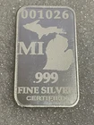 1/2 Troy Oz .999 Fine Silver Michigan State Bar- Federated Mint Read Description