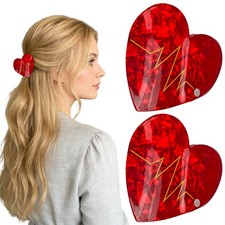 2PCS Heart Shape Claw Clips Valentine  s Day 1 Count Pack of 2 , Red