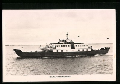 Fährschiff D. E. P. S. Farringford vor der Küste, Ansichtskarte 