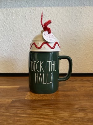 Rae Dunn Tasse Weihnachten Deck The Halls mit Deckel / Nicht Gebraucht Sehr Gut