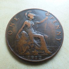George V One Penny 1912 H Heaton Mint Good Grade (myrefn92B)
