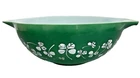 PYREX Vintage Cinderella Bowl Green White Floral SHAMROCK CLOVER- 13x10" 33x25cm
