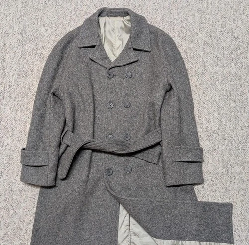 vintage USA made OVERCOAT polo style BELTED raglan 36 gray wool TWEED fleck XS image 11