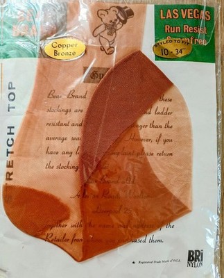 VINTAGE Bear Brand transparente verstärkte Fersenkappe RHT Strümpfe Medium/Lge Gr.10 Bronze K