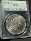 1891 S Morgan Dollar PCGS MS62 Rattler Holder