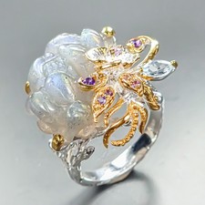 Gemstone 14 ct+ Natural Labradorite Ring 925 Sterling Silver Size 8 /R464110