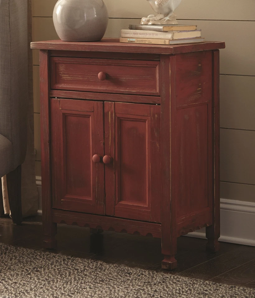 Gabinete de acento de casa de campo rústico con 1 cajón y 2 puertas; rojo antiguo estilo de granja... Foto 2 de 4