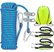 Dog Tie Out Cable for Camping, Dog Trolley System and 4ft Bungee Leash for Dogs