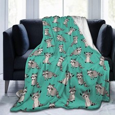 Green Raccoon Throw Blanket Soft Animal Flannel Plush Sofa Travel 50x40 Inch