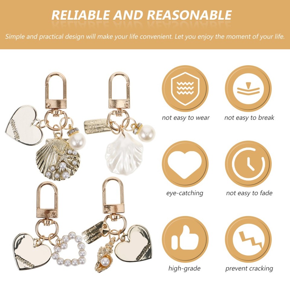 4pcs Faux Pearl Shell Key Ring Women Pearl Shell Keychain Lovely ...