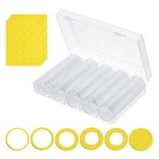 Coin Snap Holder 100 Pack Round with Organizer Box Fit 17/20/25/27/30mm, Yellow