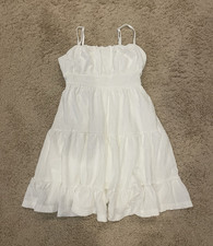 Women’s White Cottage Short Babydoll Flare Dress Square Neck Ruffle Hem XS SHEIN