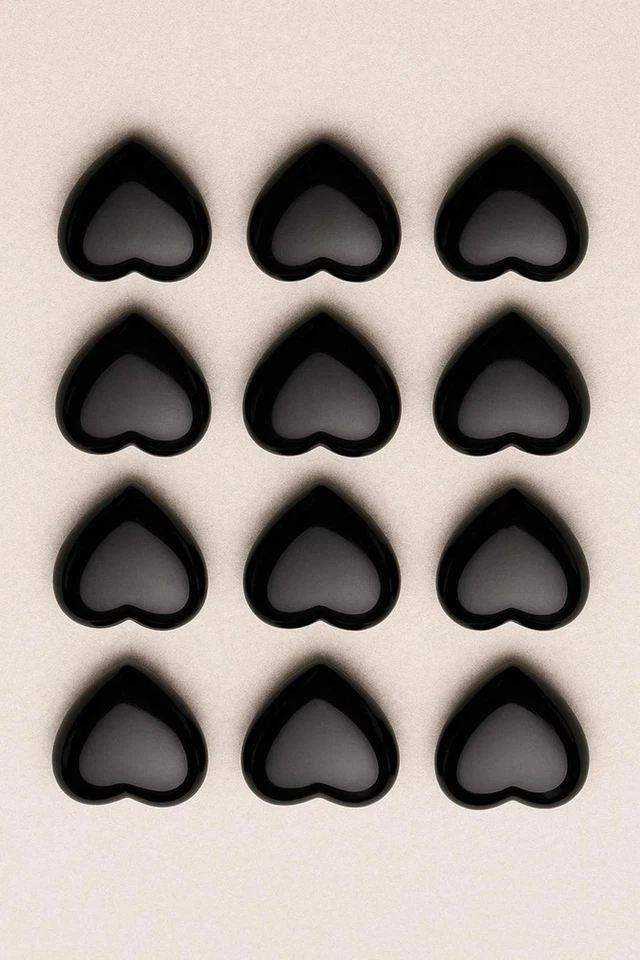 Natural Black Onyx Heart Cabochon Gemstone for Deep Black Elegant Jewelry Design - Image 3 of 4