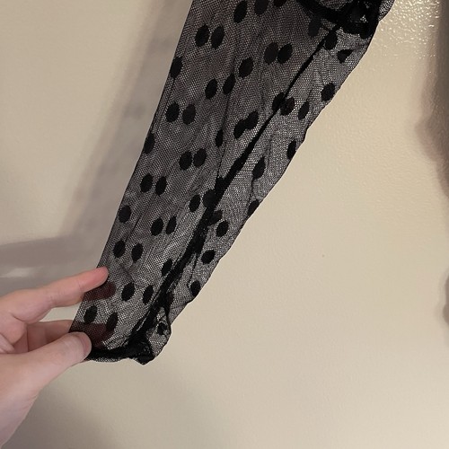 Boohoo Women 8 Black Polka Dot Mesh Puff Sleeve Ruffle Tie Neck Bodysuit NWT - 第 4/15 張圖片