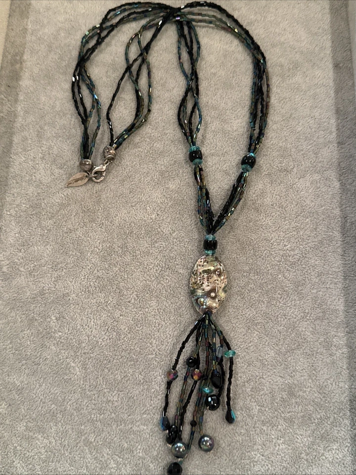 COLDWATER CREEK абалона синий, зеленый бисером пряди подвеска ожерелье 24» длиной - Изображение 2 из 4