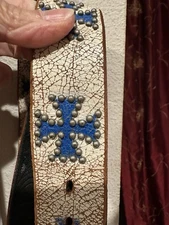 Baltazar Designer Vintage Studded Maltese Cross Distressed Leather Belt Size M