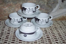 4 art deco black white expresso cup saucer set brazil