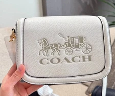 C4058 Coach White Saddle Bag With Horse & Carriage Crossbody Bag Outlet NWT