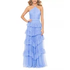 AQUA Women's Tulle Tiered Ruffle Gown Size 2 Cornflower Blue Open Back Dress NWT