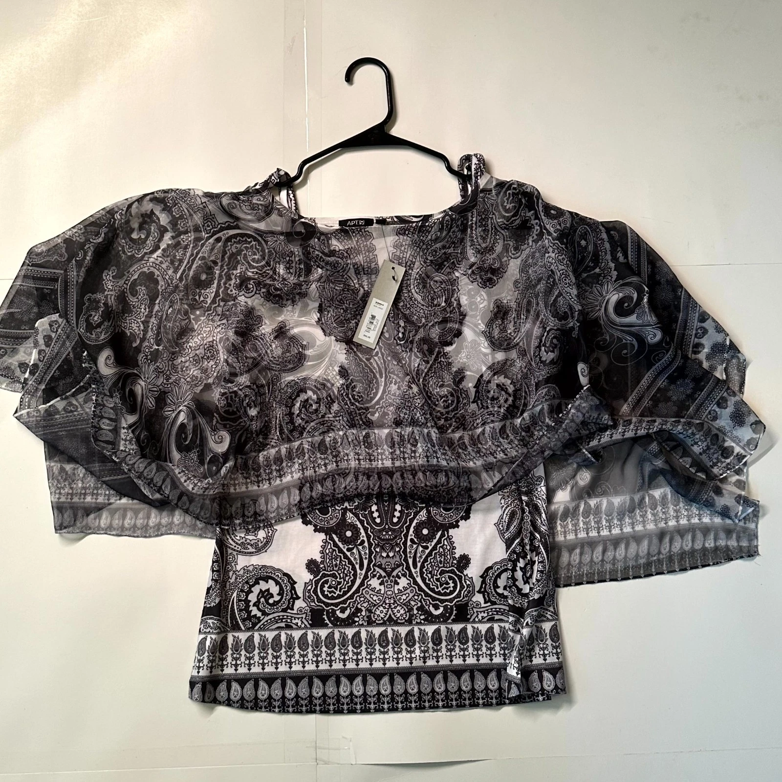 Apt. 9 Poncho & Tank Top Womens Large White Black Paisley Sheer Cottagecore NWT