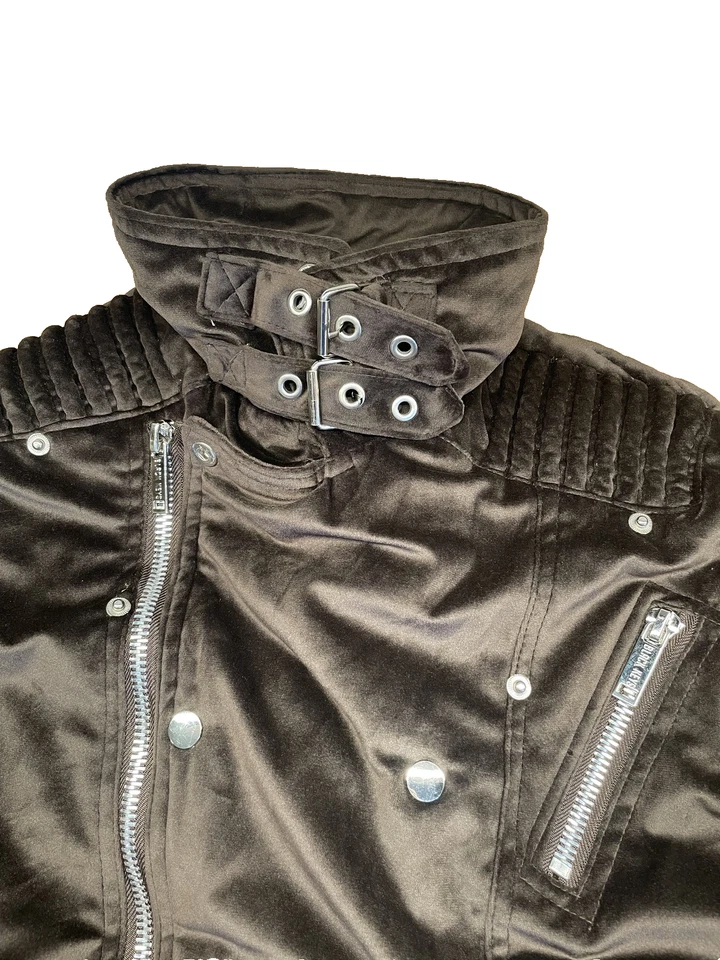 Chaqueta BKYS Para Hombre Grande Marrón Terciopelo Motociclista Acolchada Cremallera Hebilla Cuello Foto 3 de 4