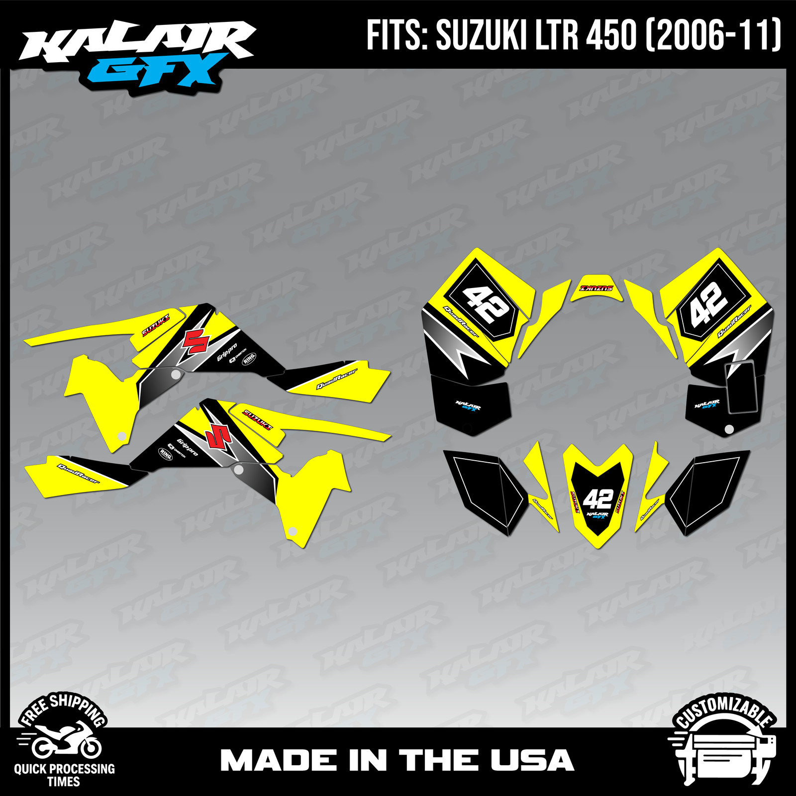 Graphics Kit for Suzuki ATV LTR450 (2006-2011) Factory Series - YELLOW