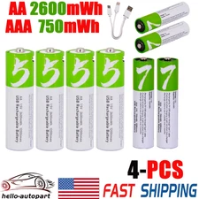 4pcs AA AAA Battery USB Rechargeable Lithium ion Batteries 2600/750mWh W/ Type-C