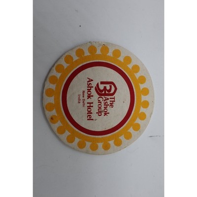 Ashok Hotel Coaster Vintage New Delhi India Red Yellow Cream Round Drink Mat