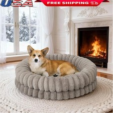 Calming Donut Pet Bed Anti-Anxiety Luxury Plush Small Medium Dogs Cats New