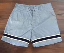 Vintage 1970s Hang Ten Canvas Blue  White Thigh Striped Board Surf Short, 30
