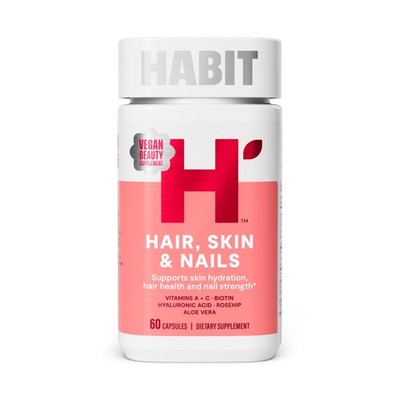 Hair Skin Nails Supplement 60 Capsules Biotin 2000mcg Hyaluronic Acid Habit Look